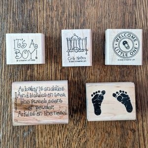 🌞 3/$15 - Vintage/Retro Stampin' Up! Baby-Themed Wood Mount Rubber Stamp Lot